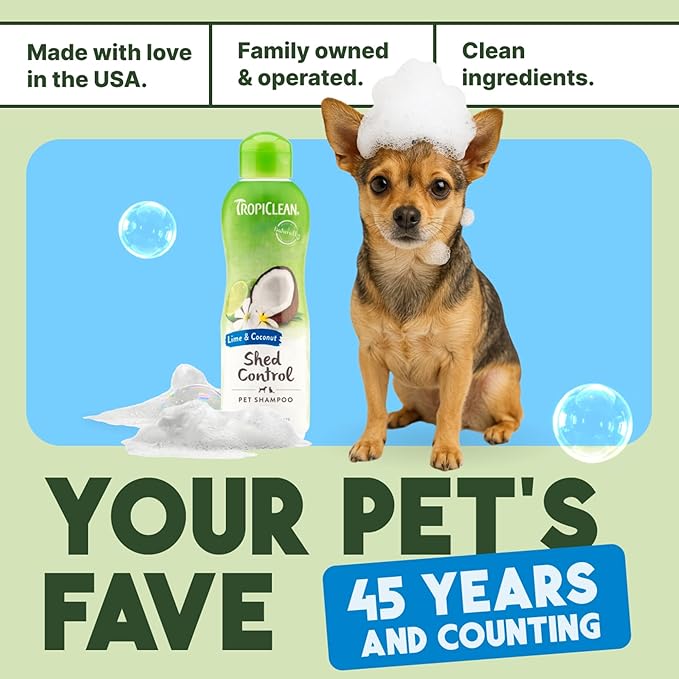 TropiClean Deshedding Dog Conditioner, Reduces Shedding & Softens Coat, Puppy Safe, Made in the USA, Lime & Cocoa Butter Scent, 20oz.