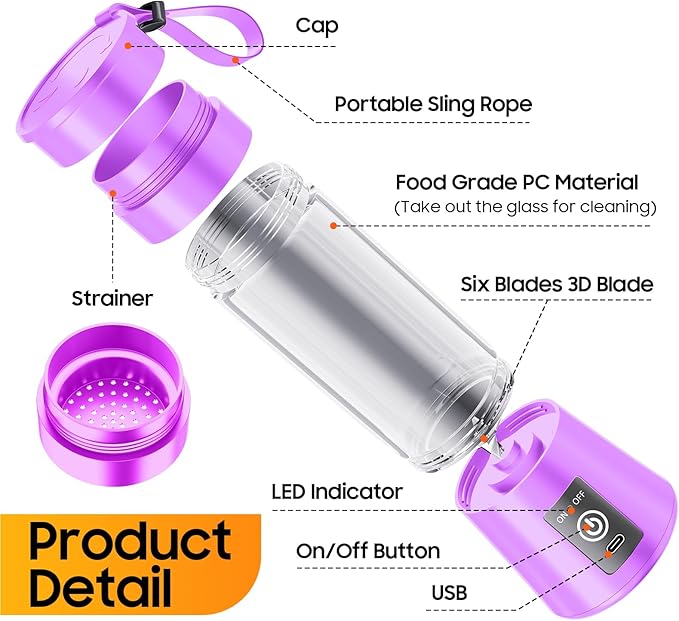 Personal Blender for Shakes and Smoothies - 2026 New Upgrade Cordless Portable Blender USB Rechargeable, 380Ml BAP Free Cup, Freshly Squeezed for Picnic/Sports, 20000Rpm/Min Speed