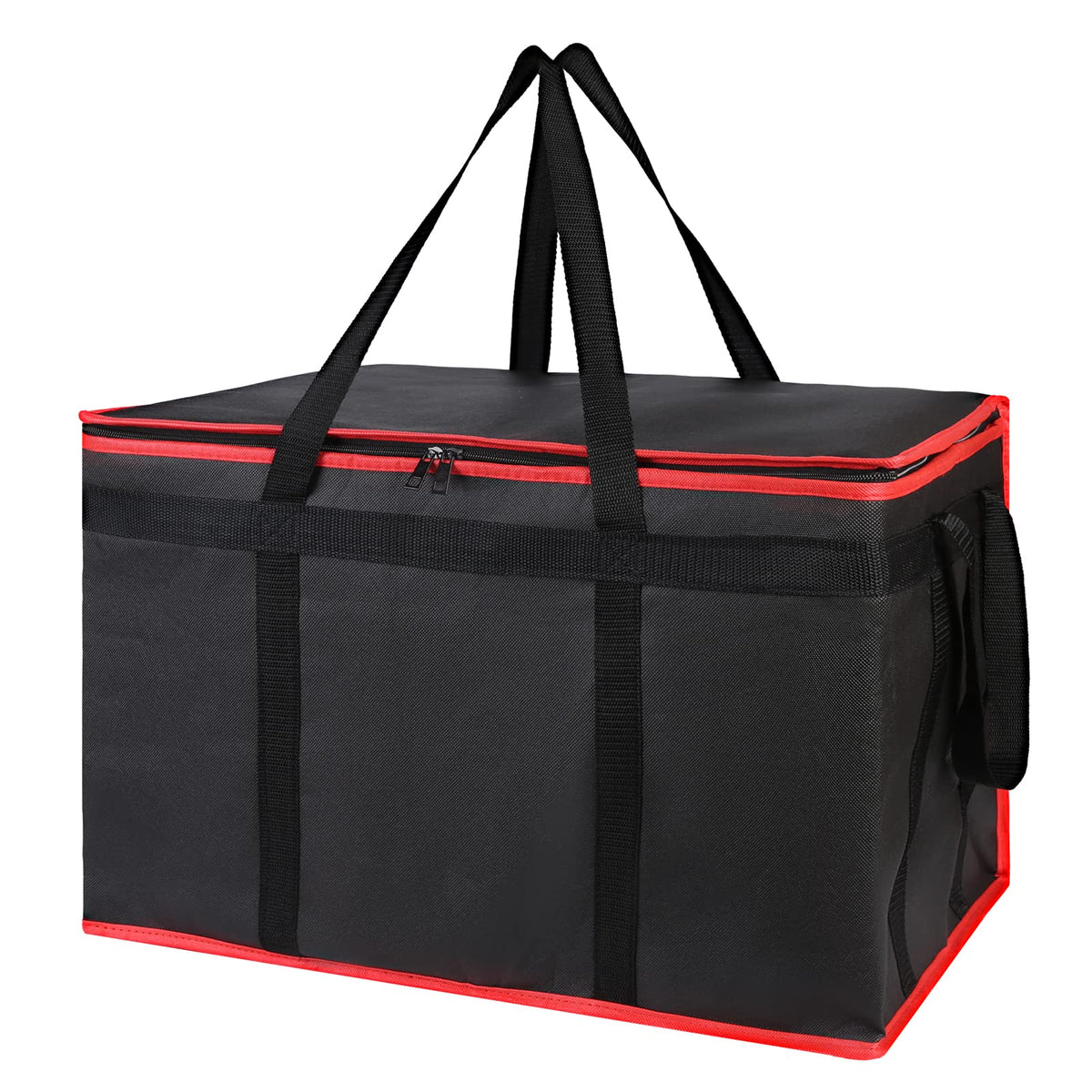 Bodaon Insulated Food Delivery Bag for Hot and Cold Meal, XXX-Large Grocery Tote Insulation Bag for Catering/Drivers, Pizza Warmer, Grocery Bags, Cooler Bag, food warmers for parties (Black-Red, 1Pk)