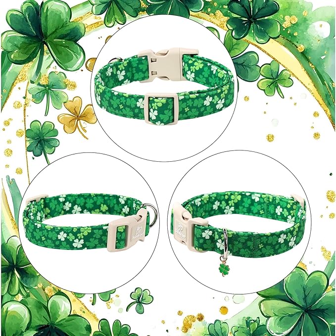 St. Patrick's Day Dog Collar for Large Dogs - Bold Green Lucky Clover Dog Collars, Cute Irish Party Shamrock Puppy Collar, Lightweight Adjustable St. Patricks Day Pet Collars XL