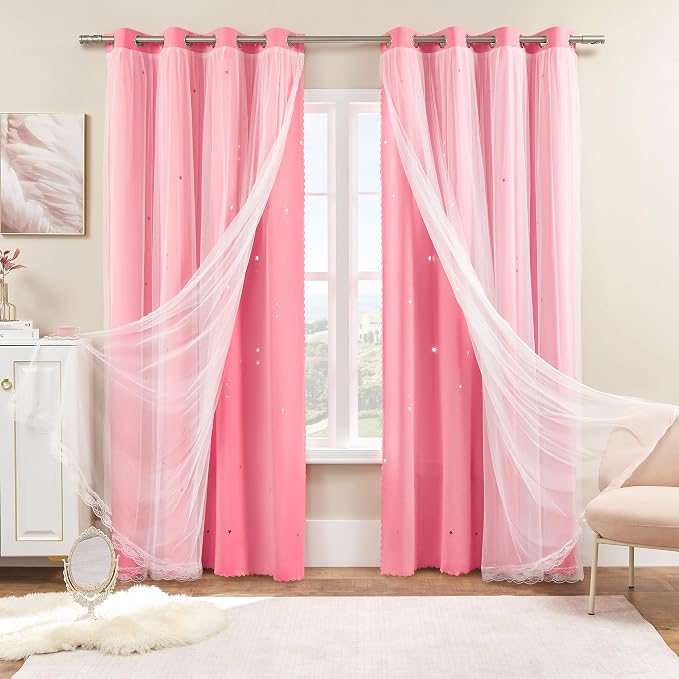 XiDi Pink Curtains for Bedroom, Girls Room Blackout Curtains, Kids Room