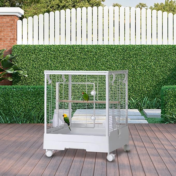 GarveeHome Small Bird Cage with Wheels, Parakeet Cage, Bird Carrier for Parakeets, Canaries, Lovebirds, Small Quaker, Cockatiels, Budgie, Green Cheek (44in)