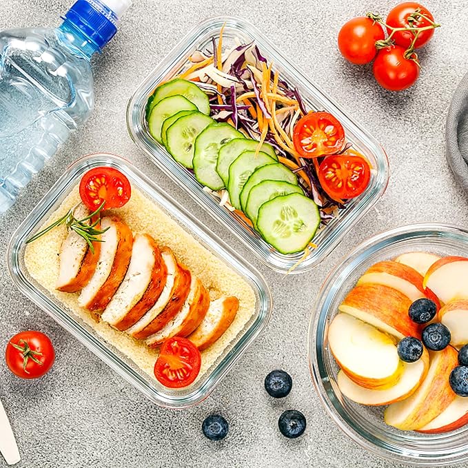 VERONES 10 Pack Glass Meal Prep Containers, Airtight Glass Lunch Containers, Stackable Glass Food Storage Containers Set with Lids,Exclusive of BPA,for Microwave, Oven, Freezer & Dishwasher,Grey