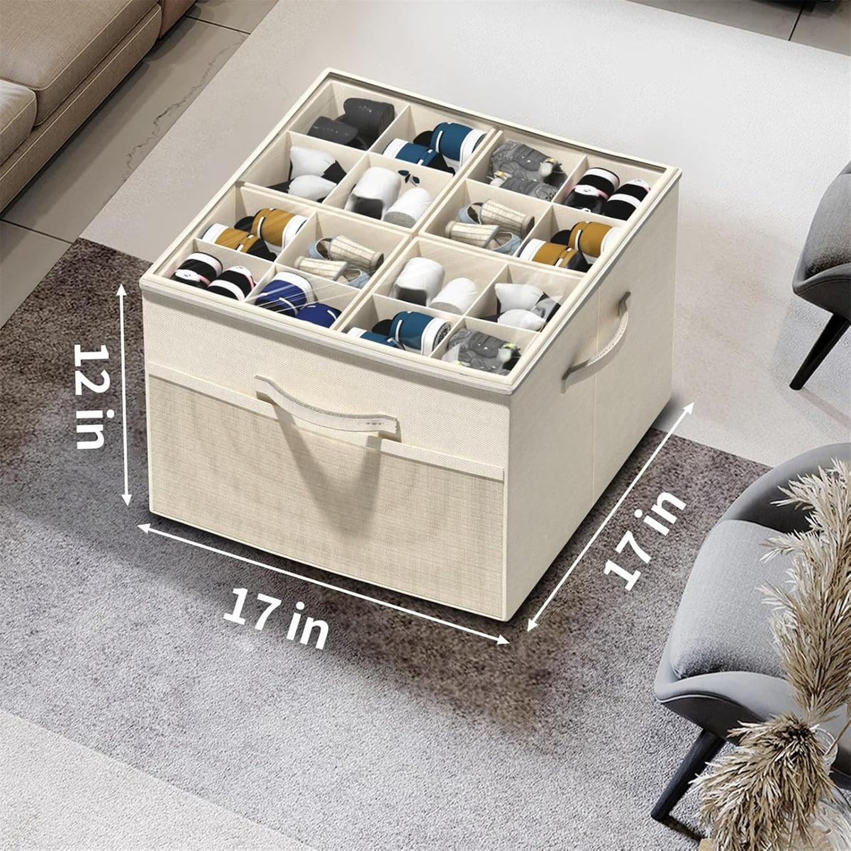 Aokeyee Shoe Organizer for Closet,2 Pack Foldable Shoe Storage Organizer Box Bin with Adjustable Dividers and Clear Cover, Fits up to 16-32 Pairs