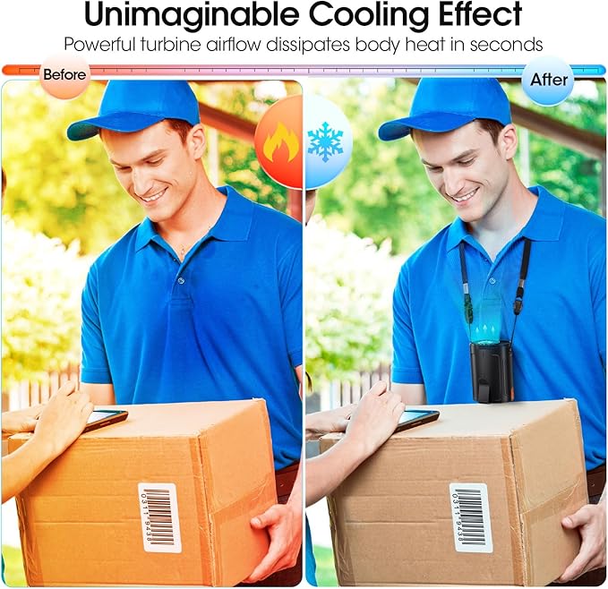 2025 AI Portable Fan Rechargeable, 4 Speeds 6600RPM Strong Airflow, Personal Waist Fan with up to 25H of Working Time, Hands-Free Hanging Neck Fan, Wearable Belt Fan for Camping, Outdoor, Jobsite