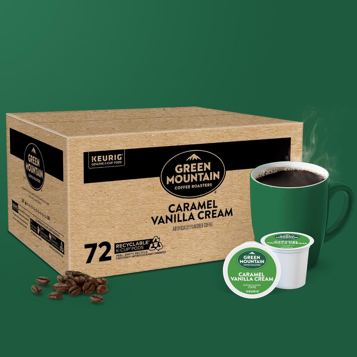 Green Mountain Coffee Roasters Caramel Vanilla Cream Keurig Single-Serve K-Cup pods, Light Roast Coffee, 72 Count