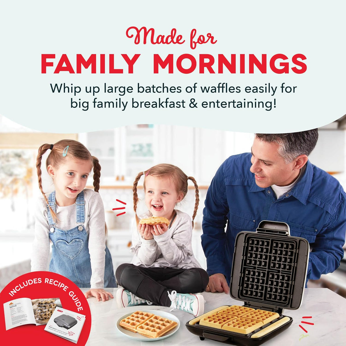 Dash No-Drip Waffle Maker - Quad Waffle Maker for Hassle-Free Breakfasts - Dual Nonstick Heating Plates & Quick Heat-Up System - Easy-Release Surface - Silver