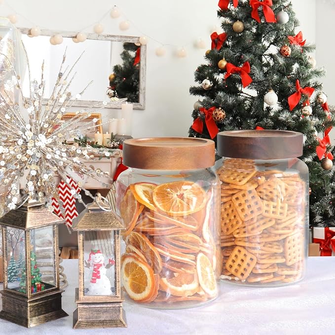 Airtight Glass Jars with Wooden Lid Round Spice Jar Clear Glass Food Storage Jar Canister with Screw Lid for Coffee Ground Bean Candy Pantry Sugar Tea Cookies Bath Salts (1200ml/40oz-1pack-A)