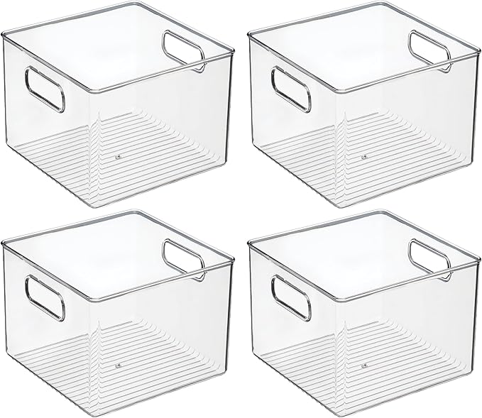 iDesign Clear Plastic Storage Bins for Kitchen - Pantry and Fridge Storage for Cabinets and Shelves, 4-Pack