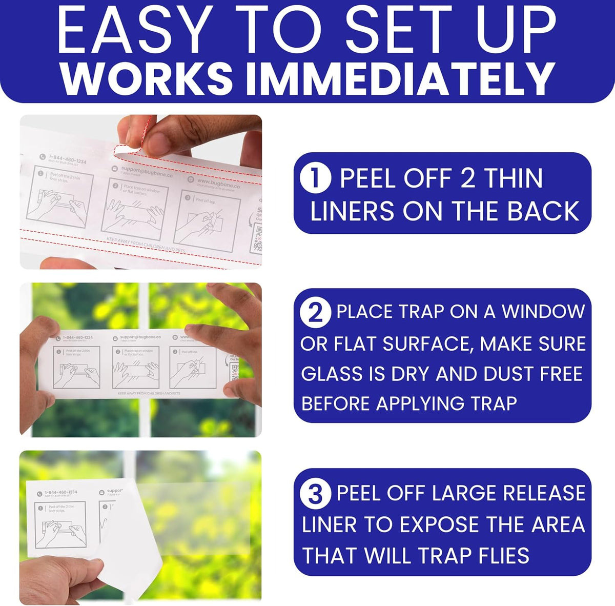 50 Window Fly Traps Sticky Non-Toxic Clear Fly Paper Indoor for Home. No Mess Flies Window Sticky Traps Bug Flies Strips Indoors. Fruit and Housefly Trap Indoor Flypaper Tape Gnat Catcher Killer