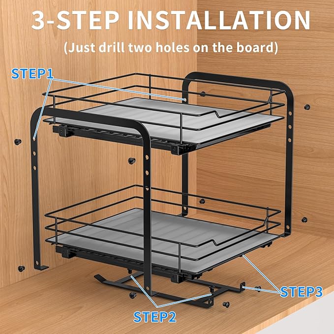 RCHYFEED Spice Rack, 2 Tier Pull out Cabinet Spice Organizer, Height Adjustable Slides out Ultra-smooth Racks for Spice Organization, Seasoning Organizer for Inside Cabinets(7.5" Wx10.5 Dx9.5 H)