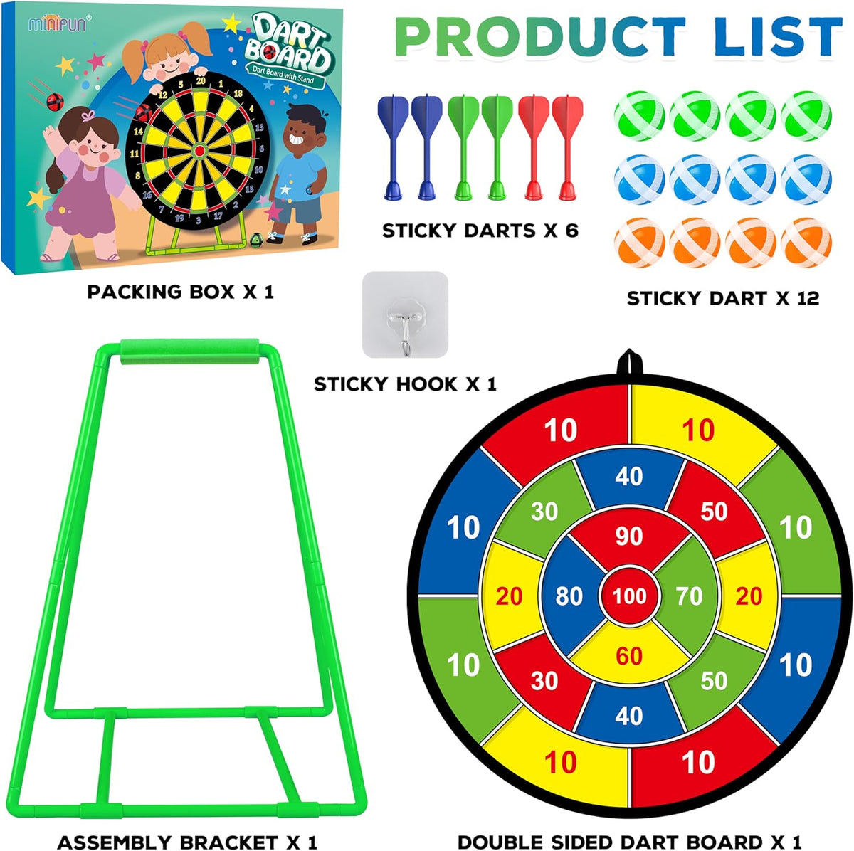 Large Dart Board for Kids, Kids Double-Sided Dart Board with Sticky Balls and Darts, Indoor/Outdoor Sport Fun Party Play Game Toys, Gifts for 3 4 5 6 7 8 9 10 11 12 Year Old Boys Girls