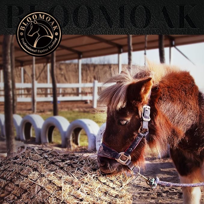 Bloomoak Slow Feed Hay Net for Horses, 40" Hay Bag with 1 inch Hole for Horse and Goat, Heavy Duty PE,Easy Fill with Ringsā¦