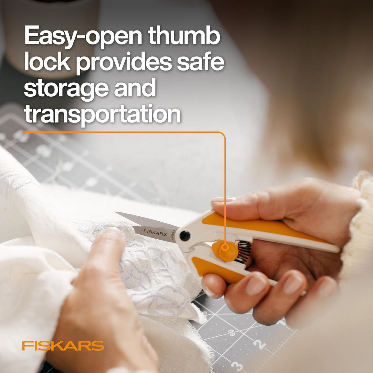 Fiskars Micro-Tip Spring Assisted Scissors, Precision Cutting Stainless Steel Blades, Comfort Handle, Cut Details in Fabric, Sewing Scissors and Arts and Crafts Tools