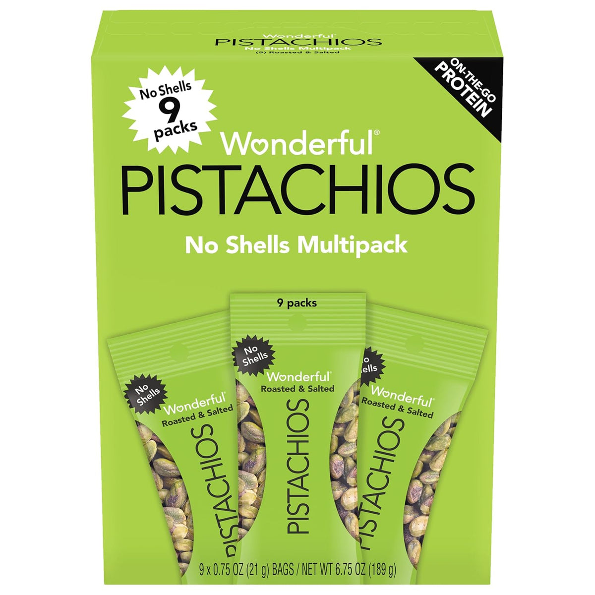 Wonderful Pistachios No Shells, 3 Flavors Mixed Variety Pack of 9 (0.75 Ounce), Roasted & Salted Nuts (4), Chili (3), Honey (2), Protein Snacks, Gluten Free, Healthy Snacks Variety Pack for Adults