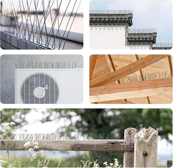 OFFO Bird Spikes with Stainless Steel Base, Durable Bird Spikes Arrow Pigeon Spikes Fence Kit for Keeping Small Bird, Crows and Woodpeckers Away, Covers 10.2 Feet(3.1m)