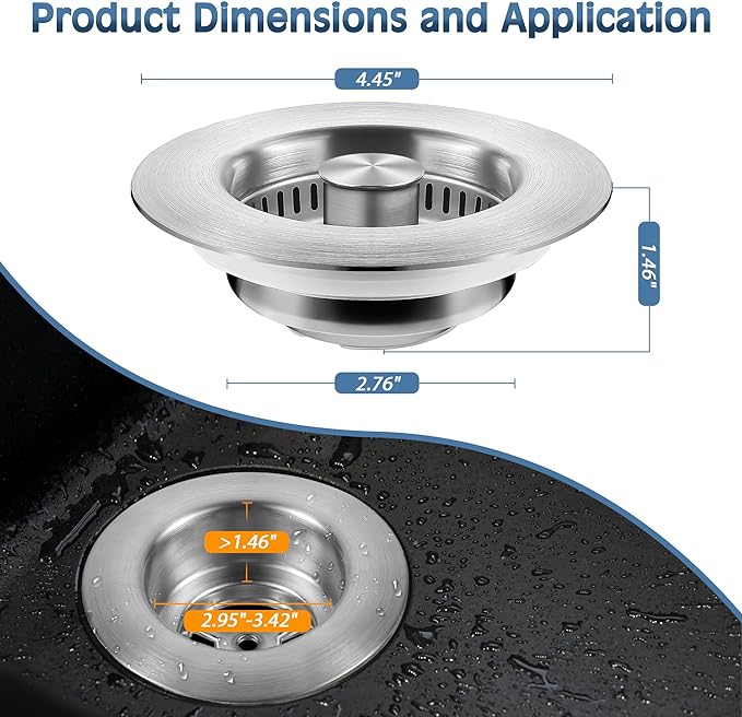 Sink Drain Strainer 3 in 1, 304 Stainless Steel Pop Up Kitchen Sink Stopper with Anti-Clogging Basket, Kitchen Essential Drain Anti-Clog Gadgets, Fits US Standard 3-1/2'' Sink Drain (SUS 304 Brushed)