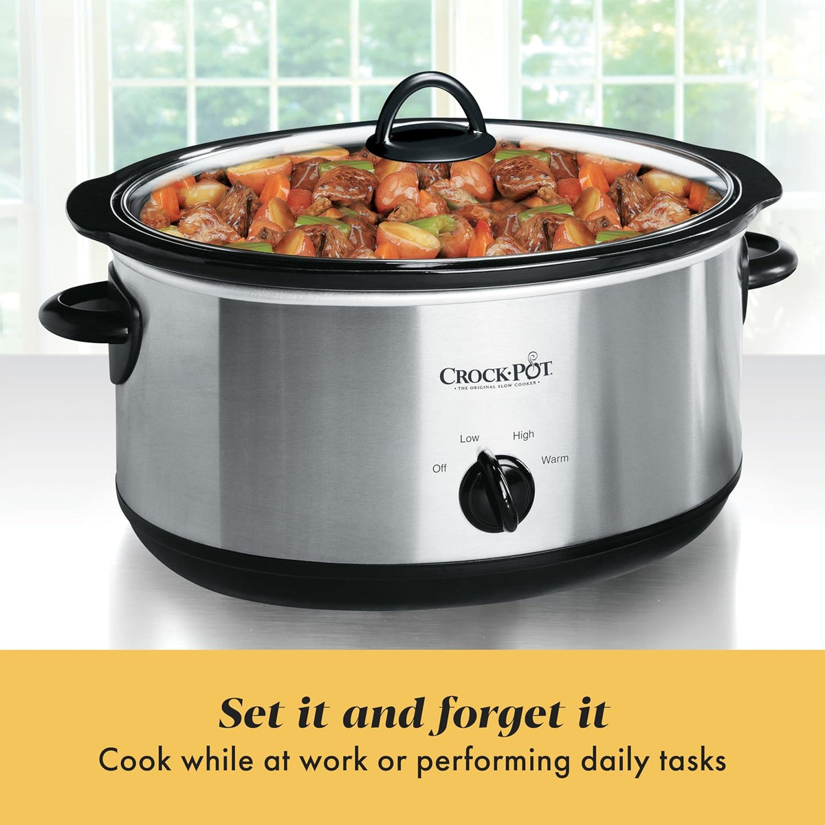 Crock-Pot 7 Quart Oval Manual Slow Cooker, Stainless Steel (SCV700-S-BR), Versatile Cookware for Large Families or Entertaining