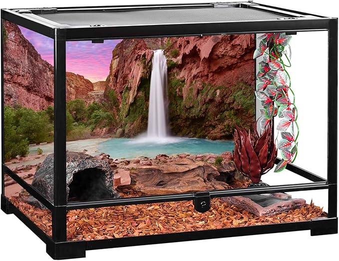AWERT 36x24 inches Reptile Habitat Background Sunset Mountain Waterfall Terrarium Background