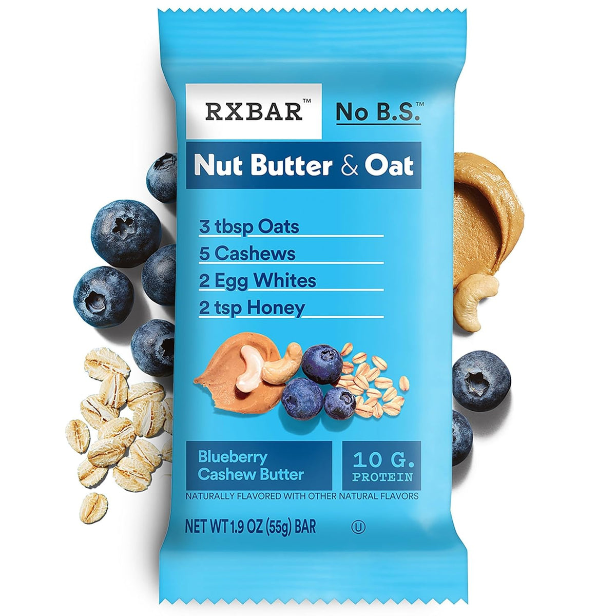 RXBAR Nut Butter and Oat Protein Bars, Protein Snacks, Snack Bars, Blueberry Cashew Butter, 23.2oz Box (12 Count)