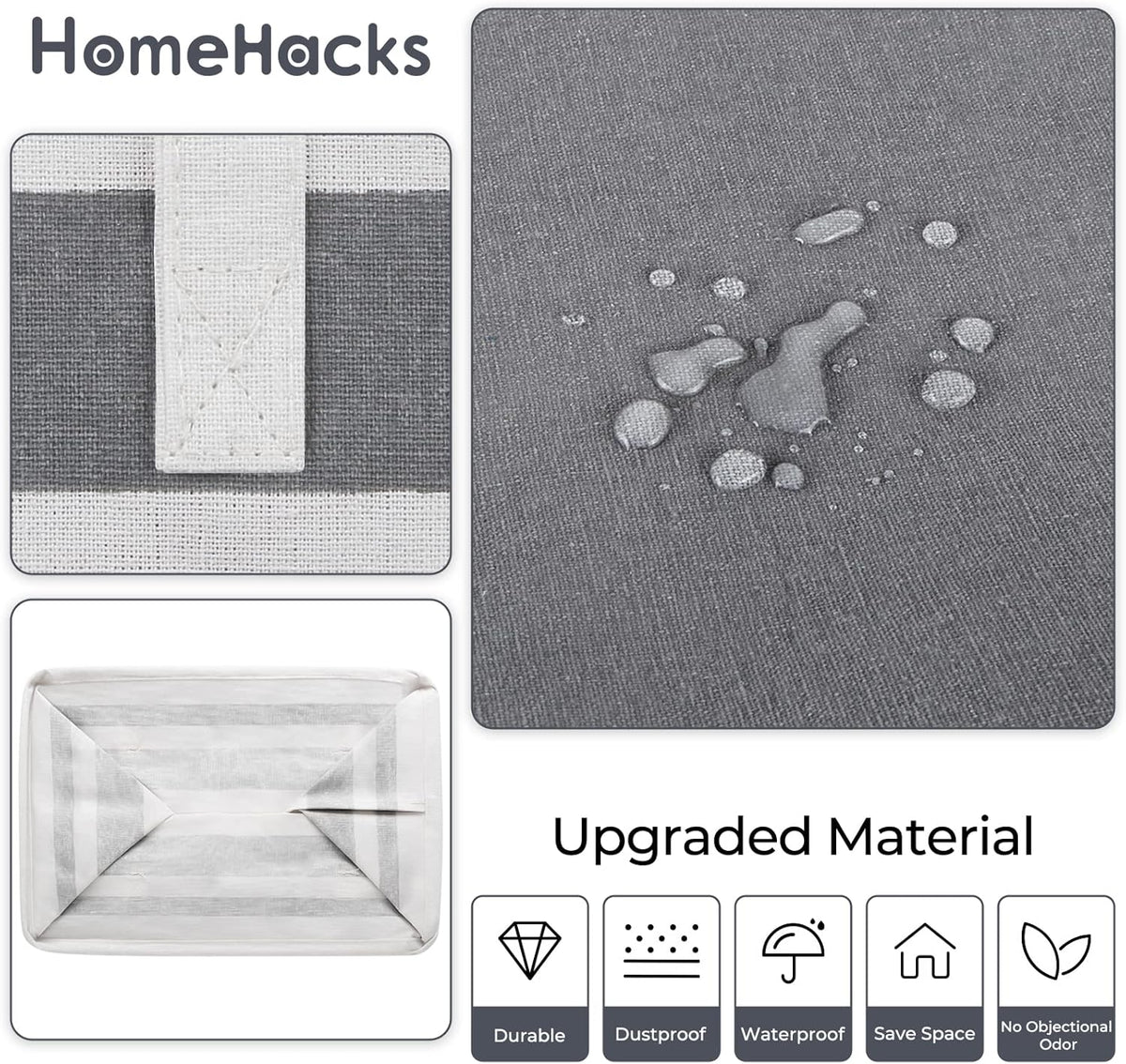 HomeHacks 2 Pack Large Laundry Baskets, Waterproof, Freestanding Laundry Hampers, Collapsible Clothes Hamper with Reinforced Handles in Laundry Room, College Dorm, Bathroom, Bedroom (Grey, 75Lx2)