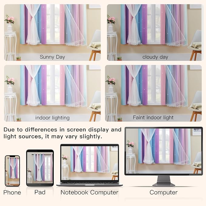XiDi Girls Curtains for Bedroom, Princess Unicorn Wall Decals Pink 63 Inches
