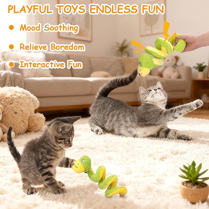 Retro Shaw Cat Toys, 14 Inches Crinkle Snake Cat Toy with Catnip & Silvervine - Interactive Chew Toy for Cats, Realistic Stuff Snake for Biting & Play, Suitable for Large-Breed Cats