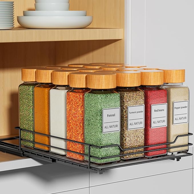 RCHYFEED Pull Out Spice Rack Organizer for Cabinet,Slide out Spice Organizer for Inside Cabinets,Heavy Duty Spice Organization for Kitchen and Pantry,Seasoning,Sauces(1-Tier,8.5" Wx10.5 Dx2.5 H)
