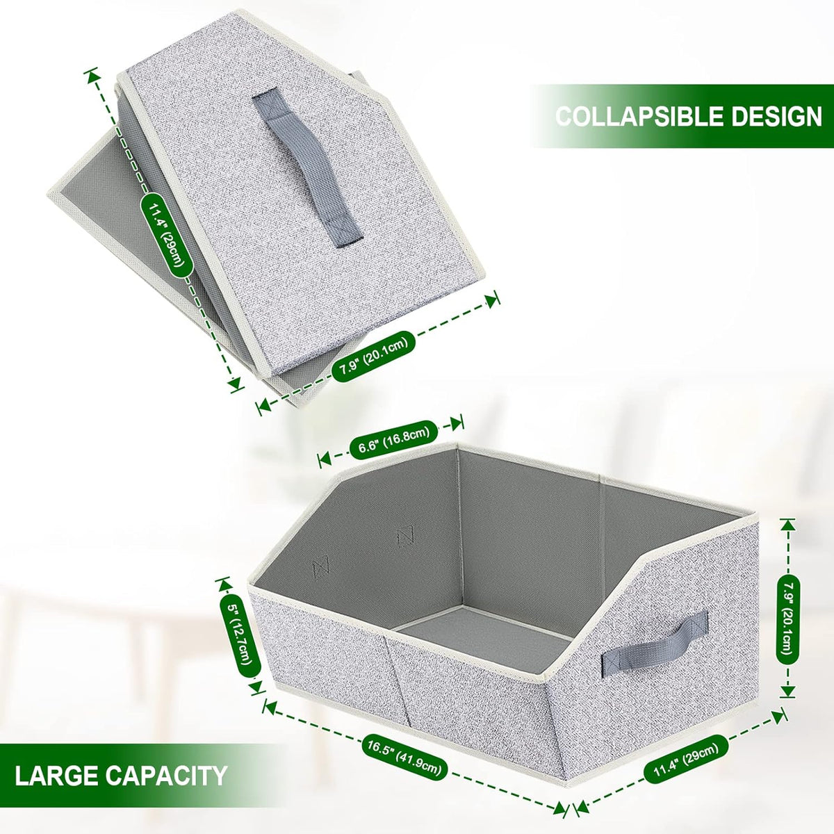 Closet Organizers Bins 6 Packs - Large Closet Shelf Organizer with Handles, Fabric Trapezoid Storage Bins, Collapsible Storage Cubes for Clothes, Towels, Light Gray