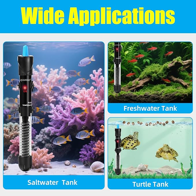 AQUANEAT Aquarium Heater, 25W Fish Tank Heater, Adjustable Submersible Water Thermostat with Thermometer