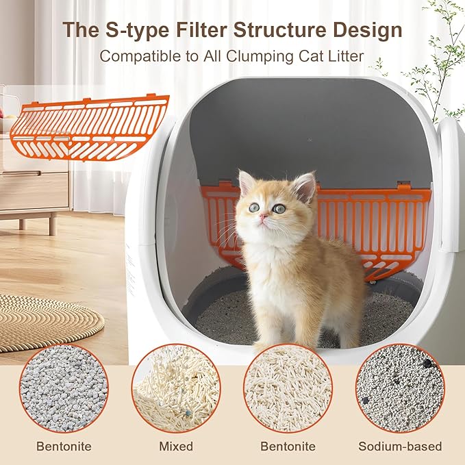 Self Cleaning Cat Litter Box, Automatic Cat Litter Box for Multiple Cats, Open-Top Design with Safety Protection, Smart Health Monitor, Smart App Control, Odor-Free