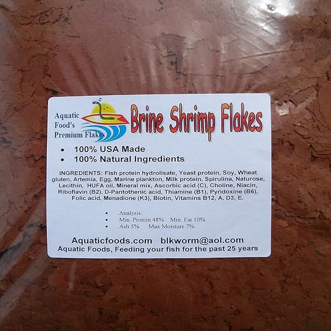 Aquatic Foods Inc. Brine Shrimp Flakes, High Protein, 1/4-lb, For Discus, Cichlids, Tetras, Guppies, Live Bearers, All Community Tropical Fish Premium AF Flakes