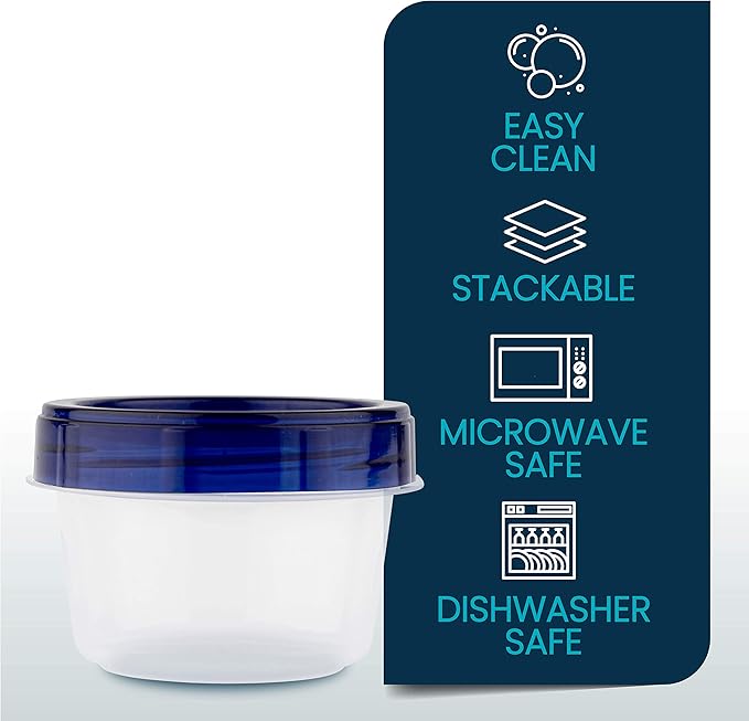 PLASTICPRO Deli Containers Clear bottom With blue Top Twist on Lids Reusable, Stackable, Food Storage Freezer Container (6, 4 OUNCE)