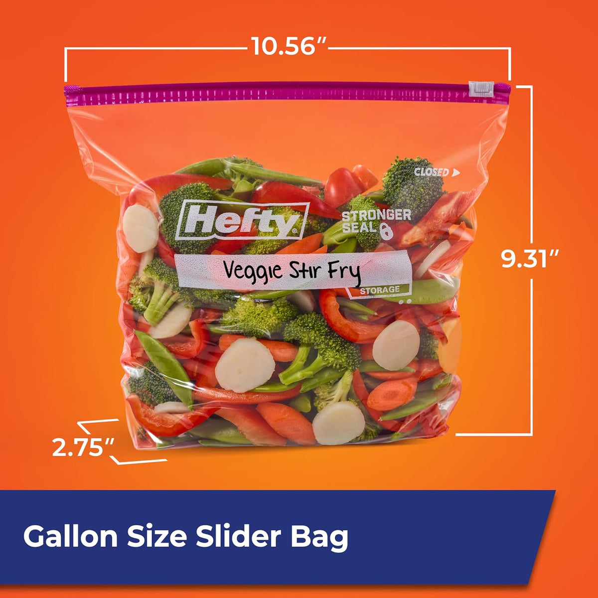 Hefty Slider Kitchen Storage Bags, Gallon Size, 66 Count