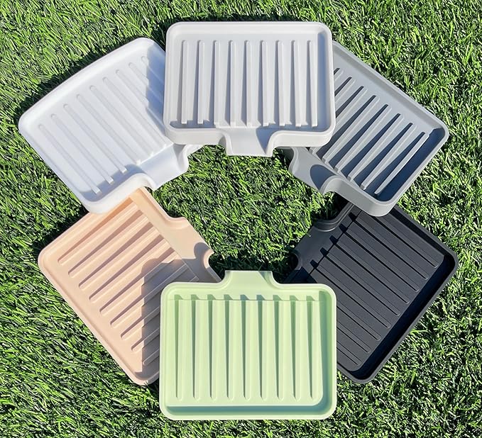 Silicone Soap Dish Tray and Sponge Holder with Drain Chute, Rectangular, Kitchen and Bathroom Sink Organizer (Smoky Blue, 5.2"x4" (Set of 2), 7.2 Ounces)
