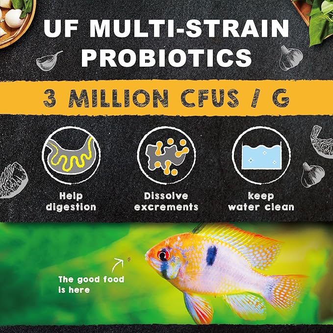Ultra Fresh Tropical Fish Food, Wild Sword Prawn, Natural Color Enhancement, Slow Sinking Pellet for Discus, Angelfish, Medium Sized Cichlids and Fish, Tropical Excellent Bits 1.87 oz