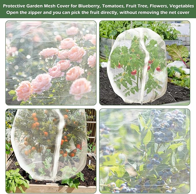 6Pcs Plant Covers from Insects, 3Size Bird Netting Barrier for Blueberry Bushes with Drawstring Zipper Mesh Garden Netting Plants Bags for Protect Fruits Tree Tomato Vegetable 2.6Γ3.3, 3.3Γ5, 4Γ5Ft
