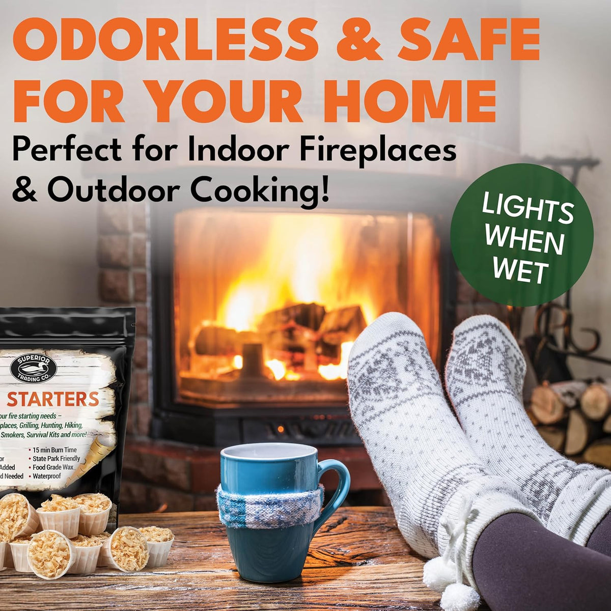 Superior Trading Fire Starter Pods in Resealable Packs - Fire Starters for Campfires, BBQ, Grill, Pit, Wood Stove & Charcoal Starter, 15-20-Min Burn, 30 Extra Large Pods, USA Made, Brown, 3.2 Lbs