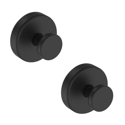 Suction Cup Hooks for Shower, Removable Towel Hooks for Bathroom Window Glass Door Wall, Bath Robe Looafh Wreath Hook for Hanging - 2 Pack, Black