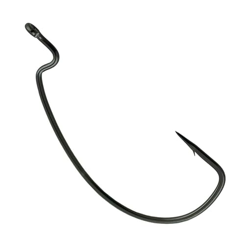 Reaction Tackle Offset EWG Worm Hooks - Super Strong Wide Gap Texas Rig Hooks for Soft Plastic Baits - High Carbon Steel Bass Fishing Hooks (25-Pack) - size: #5/0