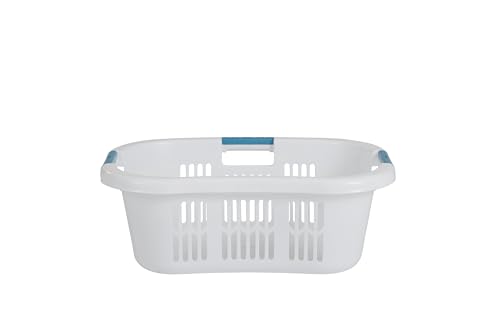 Rubbermaid Large Hip-Hugger Laundry Basket/Hamper, 1.5-Bushel, White, Stackable Storage Bin/Organizer for Bathroom/Bedroom/Dorm/Home