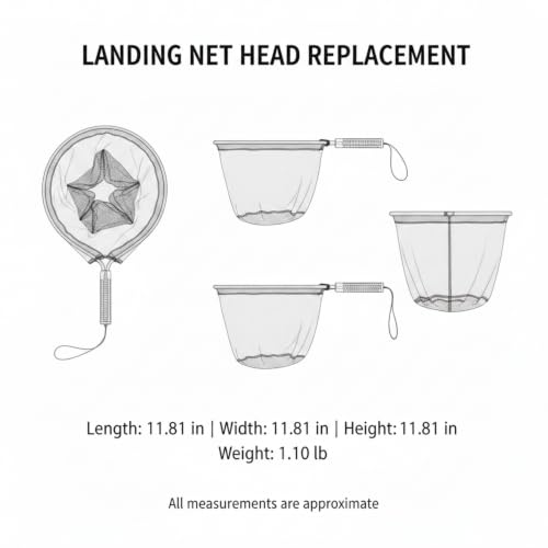 Rubber Mesh Landing Net Head Replacement, Aluminum Alloy Frame for Freshwater Fishing, Smooth Hook Release - size: 11.81 x 11.81 x 11.81"