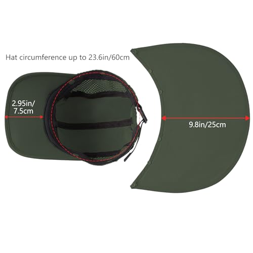 BASSDASH UPF 50+ Foldable Fishing Hat Baseball Cap with Removable Neck Flap Portable for Men Women Golf Hiking - color: Army Green With Foldable Brim