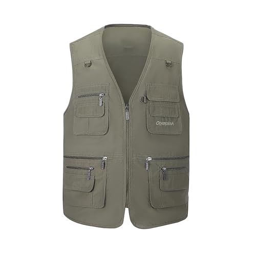 Spanye Mens Fishing Vest Multi Pocket Vests Safari Travel Photo Work Jacket Alive Outerwear - color: Army Green, size: X-Large