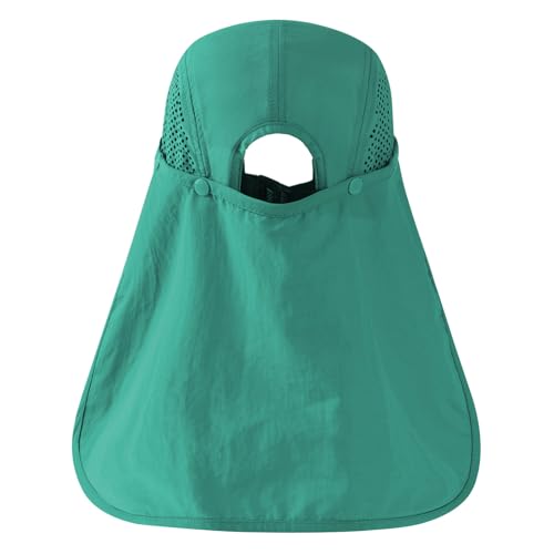 BASSDASH UPF 50+ Foldable Fishing Hat Baseball Cap with Removable Neck Flap Portable for Men Women Golf Hiking - color: Aqua Green With Foldable Brim