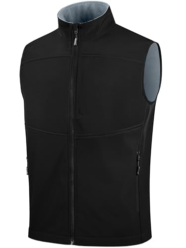 FREE SOLDIER Men's Lightweight Golf Vest Outerwear Windproof Sleeveless Softshell Jacket Running Vest - color: Black, size: Medium