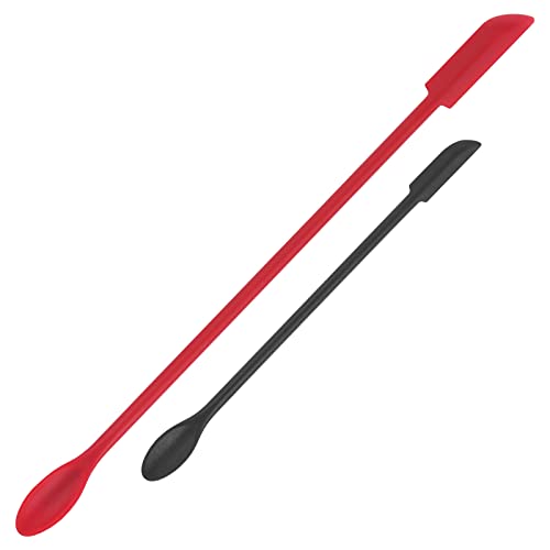 Mini Spatula Silicone Spatula Set - Cuttte 2pcs Small Makeup Scrapers for Cosmetics, Reusable Beauty Tiny Tools, Thin Jar Scraper, Get Last of Makeup Out, Black and Red