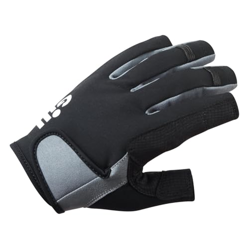 Gill Deckhand Sailing Gloves Short Finger with 3/4 Length Fingers - 50+ UV Sun Protection & Water Repellent - color: Black/BlueJay, size: Large