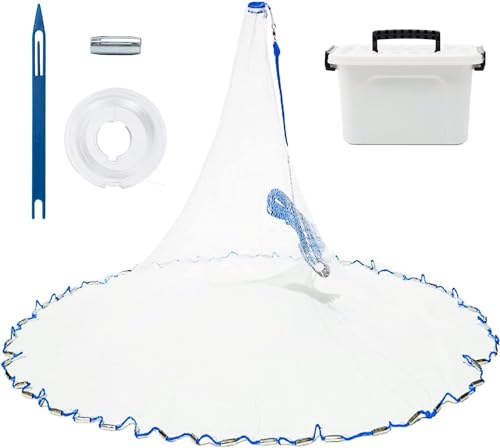 Cast Net for Bait Trap Fish,1/2 Inch Mesh Size | Throw Nets,Zinc Sinker Weights,Freshwater & Salt Water,3/4/5/6/8/9/10 Ft - size: 6ft Radius