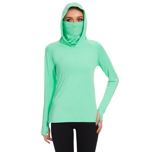 BASSDASH Women’s UPF 50+ Hoodie Shirt with Breathable Face Mask - color: Mint, size: 3X-Large